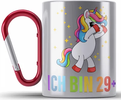 Produktbild von TRENDATION Ich Bin 29+ Edelstahl Tasse Karabiner Becher Einhorn 30. Geburtstag Sprüche Geschenkidee Frauen Männer (Rot)