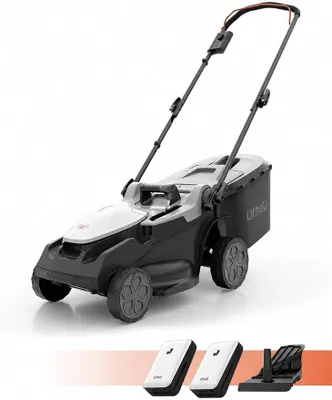 Zdjęcie produktu dla Akumulatorowa kosiarka, 2 x 20V, szerokość koszenia 38 cm, silnik bezszczotkowy, do 300 m², kosz na skoszoną trawę o pojemności 40 litrów, wysokość koszenia 25-75 mm, kosiarka akumulatorowa w zestawie z 2 akumulatorami 4,0 Ah