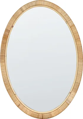 Produktbild von BELIANI Wandspiegel Naturfarben Rattan Oval 50x70 cm mit Schmalem Rahmen Boho Wohnaccessoire Wohnzimmer Schlafzimmer Wohnbereich Bad