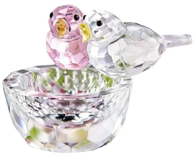 Vogelfigur aus facettiertem Glas, rosa/klar, 8,5×5,4×5,3 cm