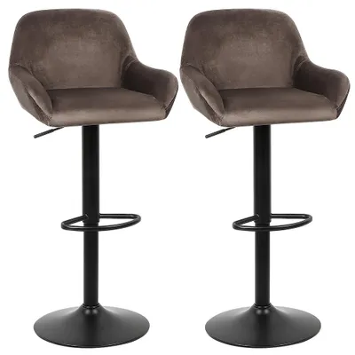 Produktbild von 2er-Set Barhocker aus Samt Bistrohocker höhenverstellbar braun