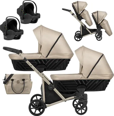 Produktbild von Kinderwagen IVENTO DUO 3 in 1 Komplettset Zwillingskinderwagen Geschwisterwagen Zwillingsbuggy Doppelkinderwagen (Cappuccino, Rahmenfarbe: champagne)
