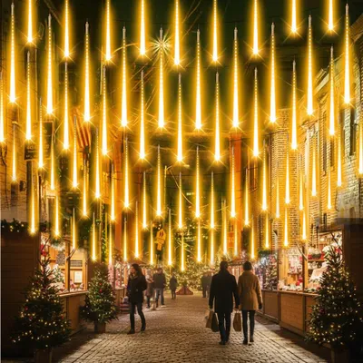 Produktbild von 4M Lichterkette Weihnachten Warmweiß 8 Röhren LED Meteorschauer Lichterkette Regen Lichter für Weihnachtsbaum Party Hochzeit Garten Fenster Deko
