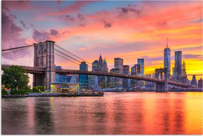Produktbild von MuchoWow® Poster New York - Sonne - Brooklyn Bridge 120x80 cm - Bilder