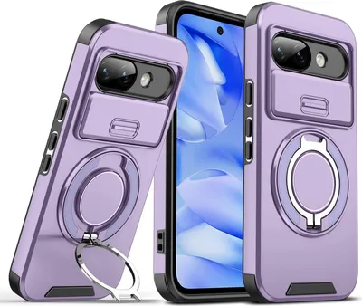 Produktbild von Handyhülle für Goolge Pixel 9A Dual-Layer Stoßfest Militär Hülle mit Dia Kameraschutz und Magnetisch Ring Ständer Lila