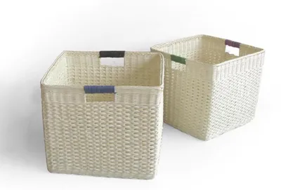 Immagine prodotto di Set 2 Cestini in rattan naturale con manici quadro