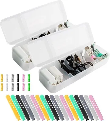 Produktbild von Kabelorganizer mit 7 Fächern - Kabelbox für das Aufbewahren und Sortieren am Schreibtisch - Weißer Kabelschrank