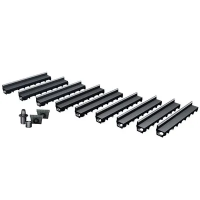 Produktbild von 9er-Pack MEAPARK - Entwässerungsrinnen mit Schlitzaufsatz + E-BLADE B Edelstahl Profile