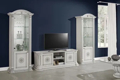 Produktbild von Vitrine Anrichte Vitrinen Luxus Glas Schrank Schranke Weiß Holz Design Möbel Neu