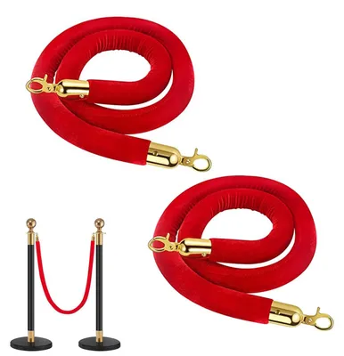 Imagen del producto de Omgoods - Juego de 2 cuerdas de barrera rojas, de 150 cm, con acabado de terciopelo