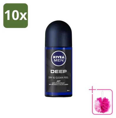 Obrázek produktu pro 10 kusů antiperspirantu NIVEA MEN Deep s aktivním uhlím, roll-on, 50 ml – výhodná sada