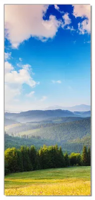 Produktbild von Wallario selbstklebende Türtapete 100 x 220 cm mit Schutzlaminat - Berglandschaft im Gebirge unter blauem Himmel