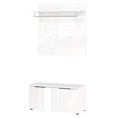 Produktbild von Flurmöbel Set Schuhbank und Garderobenpaneel weiß mit Glasfront GENEVA-01