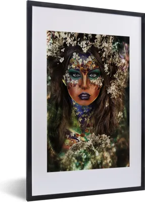 Produktbild von MuchoWow® MuchoWow® Gerahmtes Poster Frau - Blumen - Farbe 40x60 cm - Poster mit zchwarzem Bilderrahmen - Poster in Rahmen