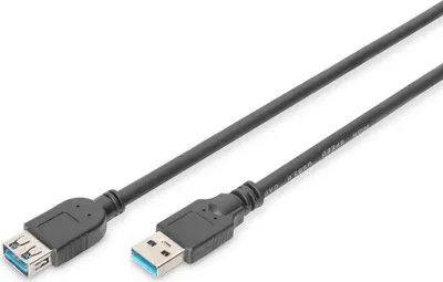 Produktbild von Digitus USB-A Verlängerungskabel, 3m, 3 m, USB A, USB A, USB 3.2 Gen 1 (3.1 Gen 1), Stecker/Buchse, Schwarz