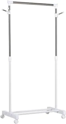 Produktbild von Präsenz-Ständer für Garderoben auf Rollen - Flexibler Kleiderschrank - Kleidung lagern und organisieren - Höhenverstellbar - 685 x 42 x 145 cm - Weiß