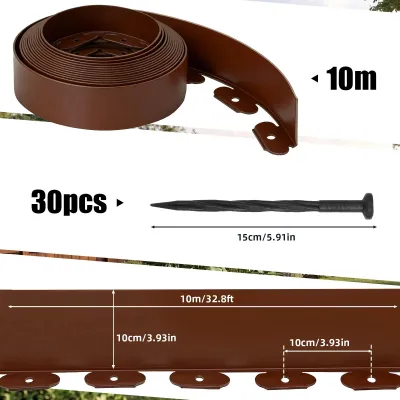 Immagine prodotto di Bordatura per prato - Recinzione per giardino in plastica - 10 metri - Resistente - Flessibile - Marrone