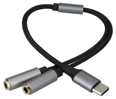 Produktbild von kwmobile USB C Kopfhörer Splitter für USB C Headphone / Headset USB C Adapter - USB-C auf Klinke Audio Kabel Splitter aus Nylon - Schwarz