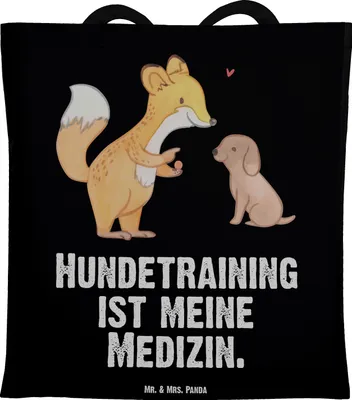 Produktbild von Mr. & Mrs. Panda Jutebeutel Fuchs Hundetraining - Schwarz - Geschenk, Schultasche, Hundeprüfung, Tasche, Hundeerziehung, Welpenschule, Hundeschule, Einkaufstasche