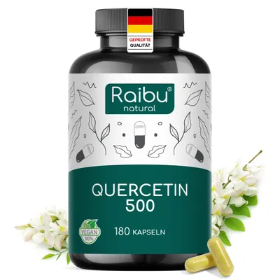 Produktbild von Quercetin Kapseln 500 mg (180 St), hergestellt in Deutschland – RAIBU
