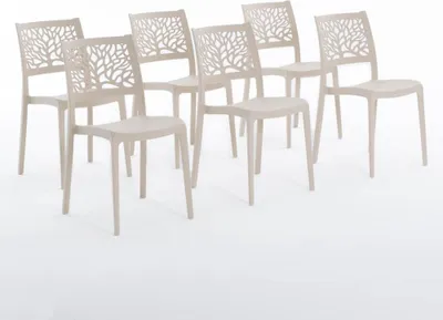 Immagine prodotto di set di 6 sedie impilabili in polipropilene con fibre di vetro per uso esterno e giardino, bar e ristorante, cucina design moderno - FLORA - Crema