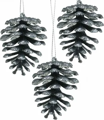 Produktbild von Christbaumschmuck Deko Zapfen Glitter Anthrazit H7cm Baumschmuck Tannenbaum modern 6St