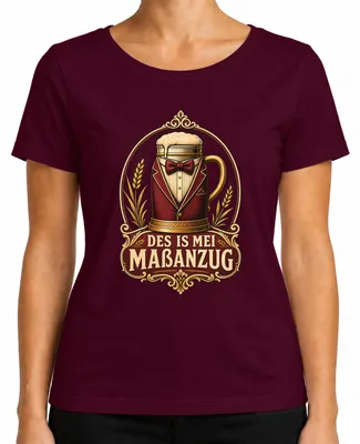 Imagen del producto de Camiseta para mujer, estilo "Dirndl" (traje tradicional bávaro), con diseño de cerveza y motivos de la , color burdeos, talla 3XL