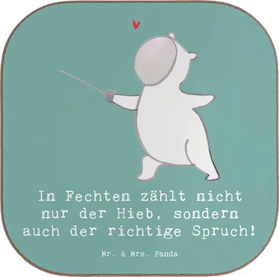 Produktbild von Mr. & Mrs. Panda Flaschenuntersetzer Fechten Spruch - Meeresbrise - Geschenk, Humor, Duell, Tassenuntersetzer, Coaster, Sportler, Geschenke, Sprüche, Sport, Teamsport