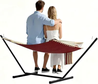 Produktbild von Robuste Doppel-Hängematte mit Stahlgestell – Tragbare Outdoor Hängematte für 2 Personen – Inkl. weichem Kissen, Balance-Seile, hohe Belastbarkeit, für Garten, Terrasse, Balkon oder Strand –