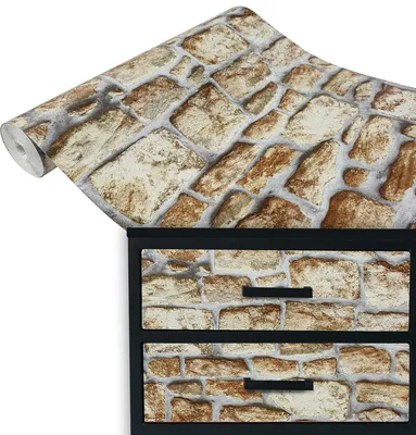 Produktbild von Klebefolie Möbel 90x100 cm - Beige Ziegel - Möbelfolie selbstklebend in Deko-Stil - Folie für Möbel zur einfachen Renovierung von Türen, Tischen und Regalen - Klebefolie dekorativ und abwaschbar