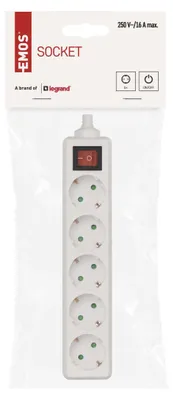Steckdosenleiste ohne Kabel, 5 Steckdosen, Schalter SCHUKO