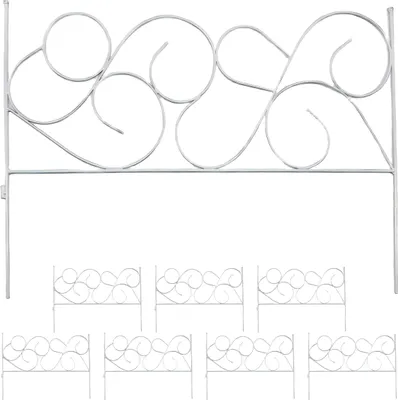 Produktbild von Relaxdays Beetzaun Metall, 8 modulare Zaunelemente Jugendstil, HxB: 36x400 cm, Garten Beeteinfassung zum Stecken, weiß