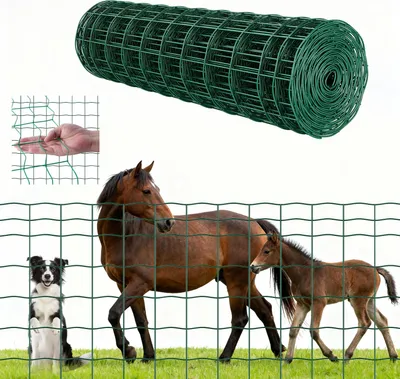Immagine prodotto di Recinzione da giardino Recinzione in rete metallica - Recinzione in filo d'acciaio - Dimensioni 1 x 20 m - Spessore del filo 2,1 mm - Zincata e rivestita in PVC - Per bovini, suini, ovini - Resistente alle intemperie - Verde