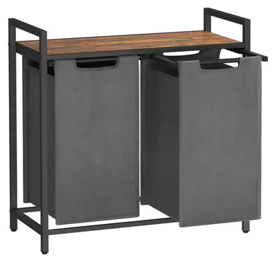 Zdjęcie produktu dla Zestaw koszy na pranie – Kosz na pranie w stylu vintage – MDF/stal – 73 x 33 x 72 cm – 30 kg