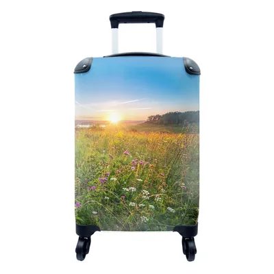 Produktbild von MuchoWow® Koffer Handgepäck Trolley Rollkoffer Kleine Reisekoffer mit 4 Rollen - Sonne - Gras - Blumen - Cabin Size < 55x40x23 cm & 55x40x20 cm - Fotokoffer - Kabinenkoffer - Boardgepäck - Reise-Box - Reisekoffer - Reisegepäck - Koffer mit Bild - Trolley für Kinder