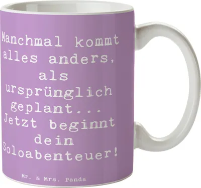 Produktbild von Mr. & Mrs. Panda Teetasse Spruch Scheidung Soloabenteuer - Lavendeltraum - Geschenk, Heiraten, Hoffnung, Kaffeetasse, Trinkbecher, Mut, Heirat, haferl, Lebensphasen