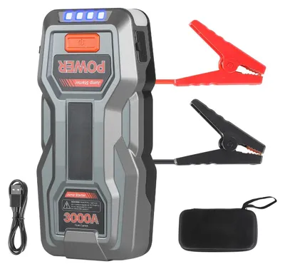 Produktbild von Starthilfe-Powerbank Auto - Starthilfegerät - Spitzenstrom 3000 A - Für 9,0 l Benzin/7,0 l Diesel - Mit LED-Lampe & Starthilfekabel - Schnellladung & Schutzfunktionen - Tragbar