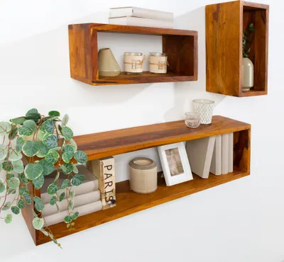 Produktbild von riess-ambiente Massives Wandregal 3er Set HEMINGWAY 94cm braun Sheeshamholz stone finish