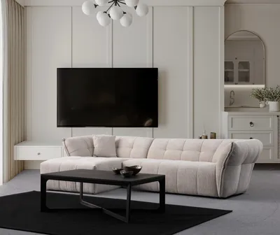 Produktbild von Hanah Home, Ecksofa in Weiß, 290 x 165 cm, Buchenholz & Spanplatte, 100% Polyester, 28 DNS Schaumstoff, 2 Kissen, 42 cm Sitzhöhe, ideal für modernes Wohnen & Entspannen.
