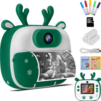 Obrázek produktu pro Dětský fotoaparát instantní fotoaparát, digitální fotoaparát pro děti s 2 rolemi tiskového papíru, 32G SD karta, foto kamera video kamera dárky pro 3-14 let dívky chlapci, zelená