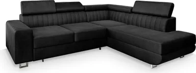 Produktbild von Masseno Ecksofa NOLA R-S mit Schlaffunktion L-Form, Sofa mit Bettkasten, Wohnzimmersofa, Couch, Soffa, Bettsofa, Couchgarnitur- Schwarz, MONOLITH 95