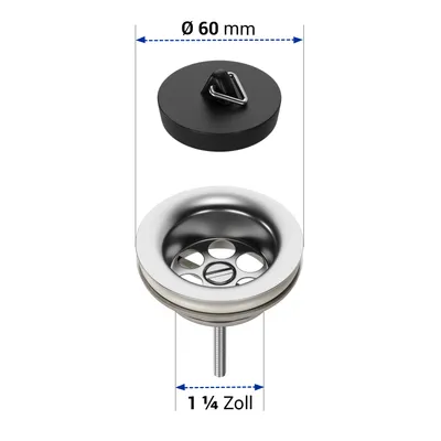 Produktbild von Universalventil vernickelt Ablaufventil 1 1/4 Ø 60 mm für Spülbecken Messing