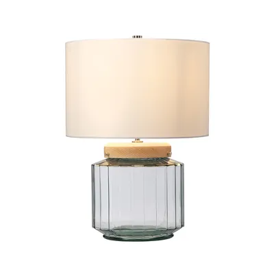 Produktbild von Elstead Luga Tischleuchte E27 Poliertes Nickel, Glas, Holz hell Weiß