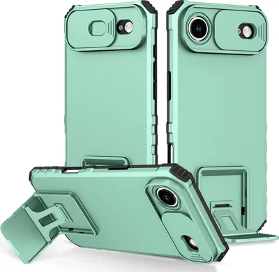 Produktbild von Dual Layer Hülle für iPhone Air Stossfest Robust Ständer Schutzhülle mit Schiebe Kamera Schutz Türkis