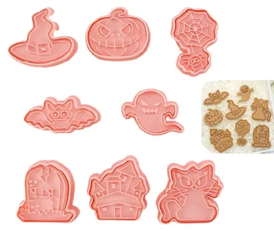 Immagine prodotto di Set di formine per biscotti a tema Halloween, 8 pezzi, formine tridimensionali per biscotti per bambini