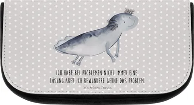 Produktbild von Mr. & Mrs. Panda Organizer Axolotl Schwimmen - Grau Pastell - Geschenk, Schminktasche, Optimistisch, Schwanzlurch, Lösungen, kosmetiktäschchen, Make-up Täschchen, Lurch