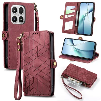 Produktbild von Handyhülle Wallet Klapphülle Für Xiaomi 17 Geometric Kunstleder Zipper Rot