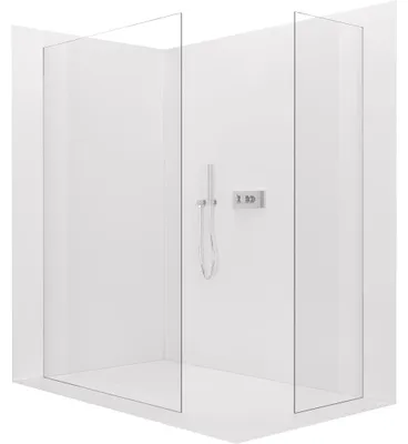 Produktbild von Duschabtrennung Walk-in Crystal T, links/rechts - 8 mm - stützrahmenlos - Chrom, transparentes Glas - 160x100x200 cm