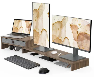 Image de Support double pour moniteur avec tiroir, surélevé pour ordinateur - 2 plateaux