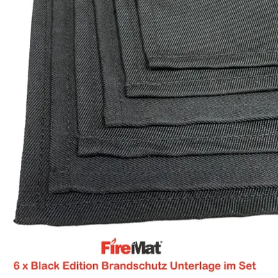Produktbild von Firemat Black Edition (6er Set:XL) 1x 70x100cm 1x 60x70cm 1x 46x46cm 1x 33x33cm 1x 35x65cm 1x 19x19cm.Feuerfeste Unterlagen, Brandschutz Unterlagen